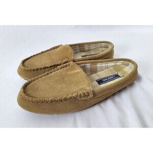 Lands' End Suede Flannel Lined Mule Slippers Womens 8 M Tan Slip On
